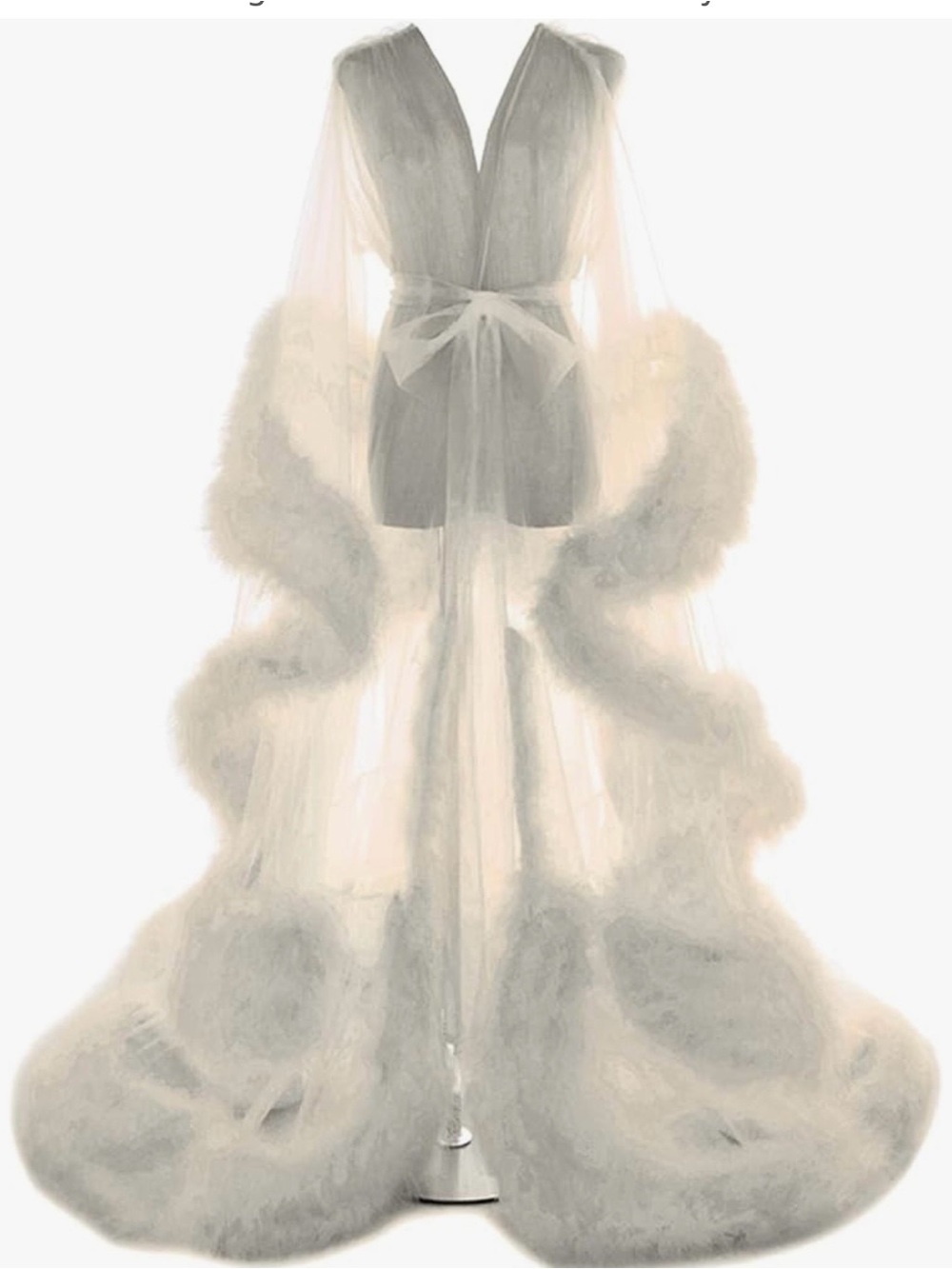 BRIDAL Sheer Ivory Feather Trim Bridal Robe